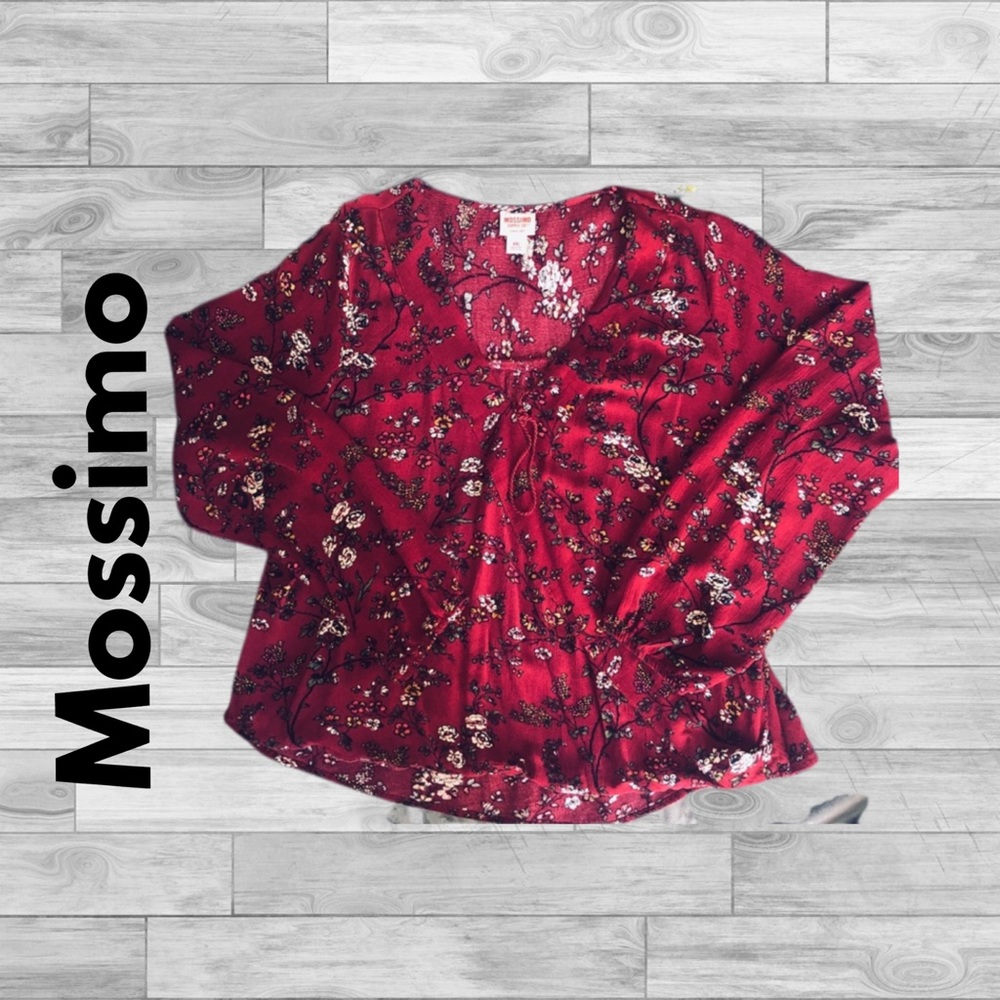 MOSSIMO - SZ XL BURGUNDY FLORAL BLOUSE